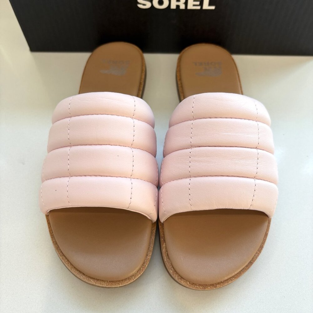 Sorel Ella III Slide Sandals Quilted Leather Slip On Flats Whitened Pink Size 7 - Picture 5 of 7